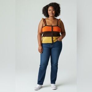 Tara Ryan Color Block Striped Sleeveless Tank with Button Front Size Large